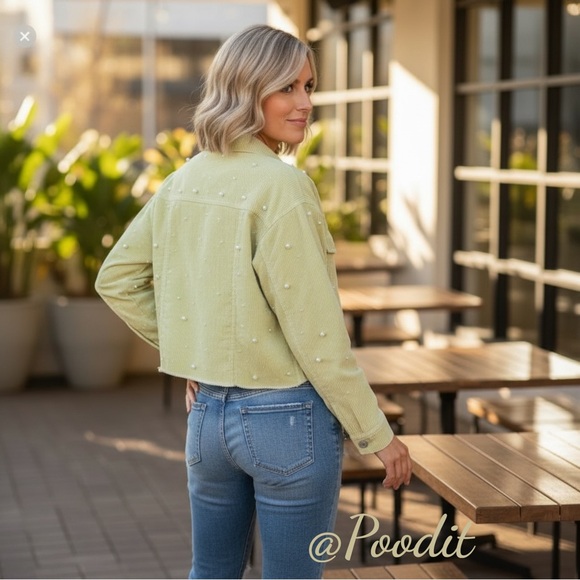 PEACH LOVE CALIFORNIA Corduroy pearl, detailed, pastel lime, jacket size S M L - Picture 3 of 11